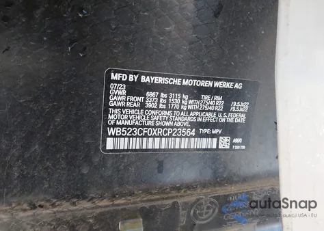 2024 BMW Ix xDrive50 z USA, uszkodzony, nr VIN WB523CF0XRCP23564